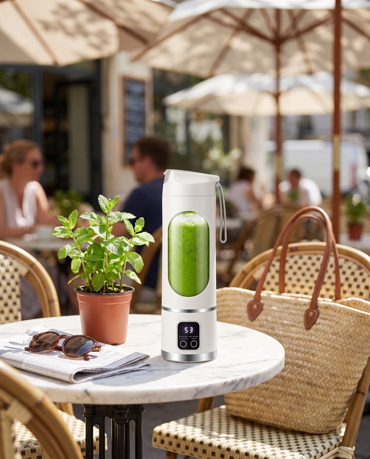 Vintage-Inspired Rechargeable Portable Juicer in use