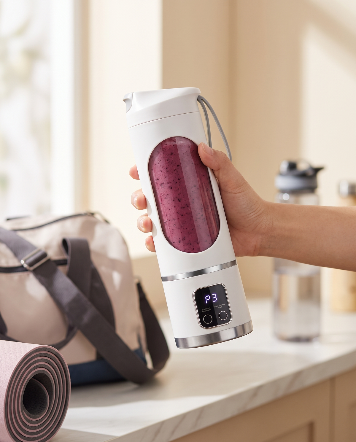 Vintage-Inspired Rechargeable Portable Juicer in use