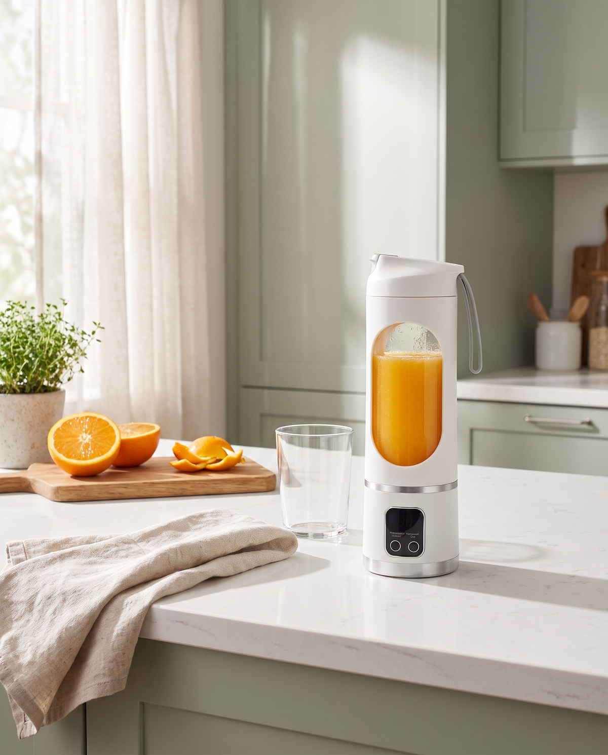 Vintage-Inspired Rechargeable Portable Juicer in use
