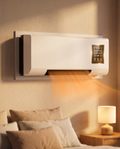 Through-wall AC/heater installed in a bedroom, evening