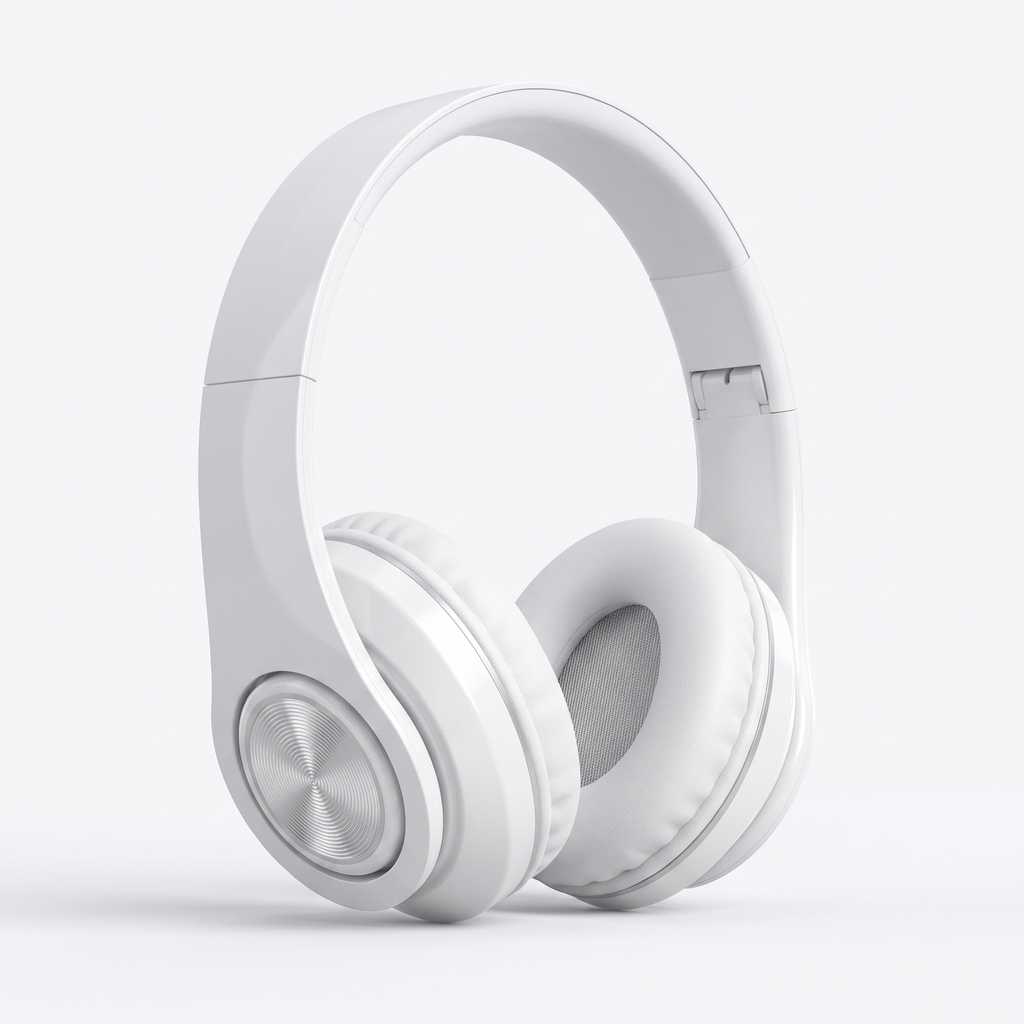 Glossy Wireless Over-Ear Headphones - white background studio product shot
