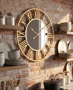 Streamlined Vintage Format Wall Clock on a rustic farmhouse kitchen wall