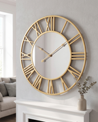 Streamlined Vintage Format Wall Clock above a living room fireplace mantel