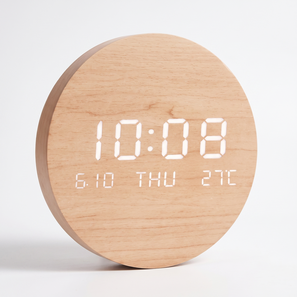 Space-Saving Digital Scandinavian Wall Clock - white background studio shot