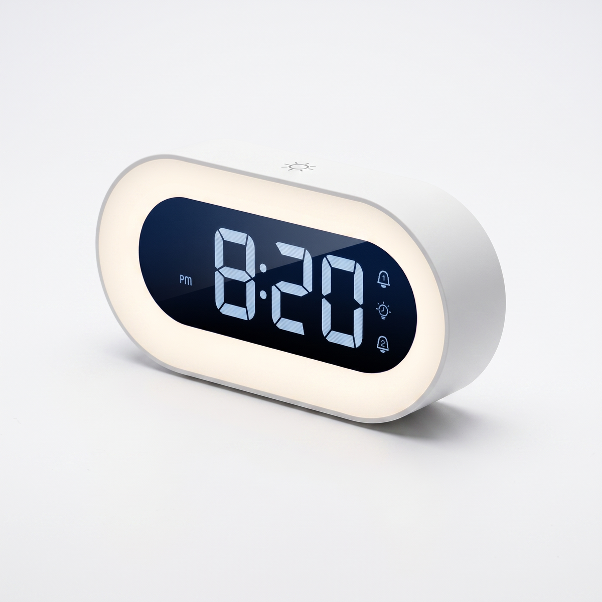 Digital Compact Alarm Clock with White Noise & Night Light - white background studio shot