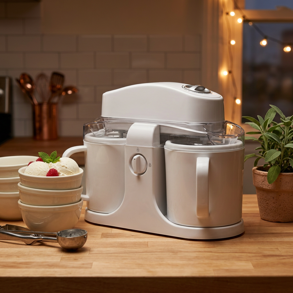 Refined Compact Dual Ice Cream Maker at an outdoor summer party table