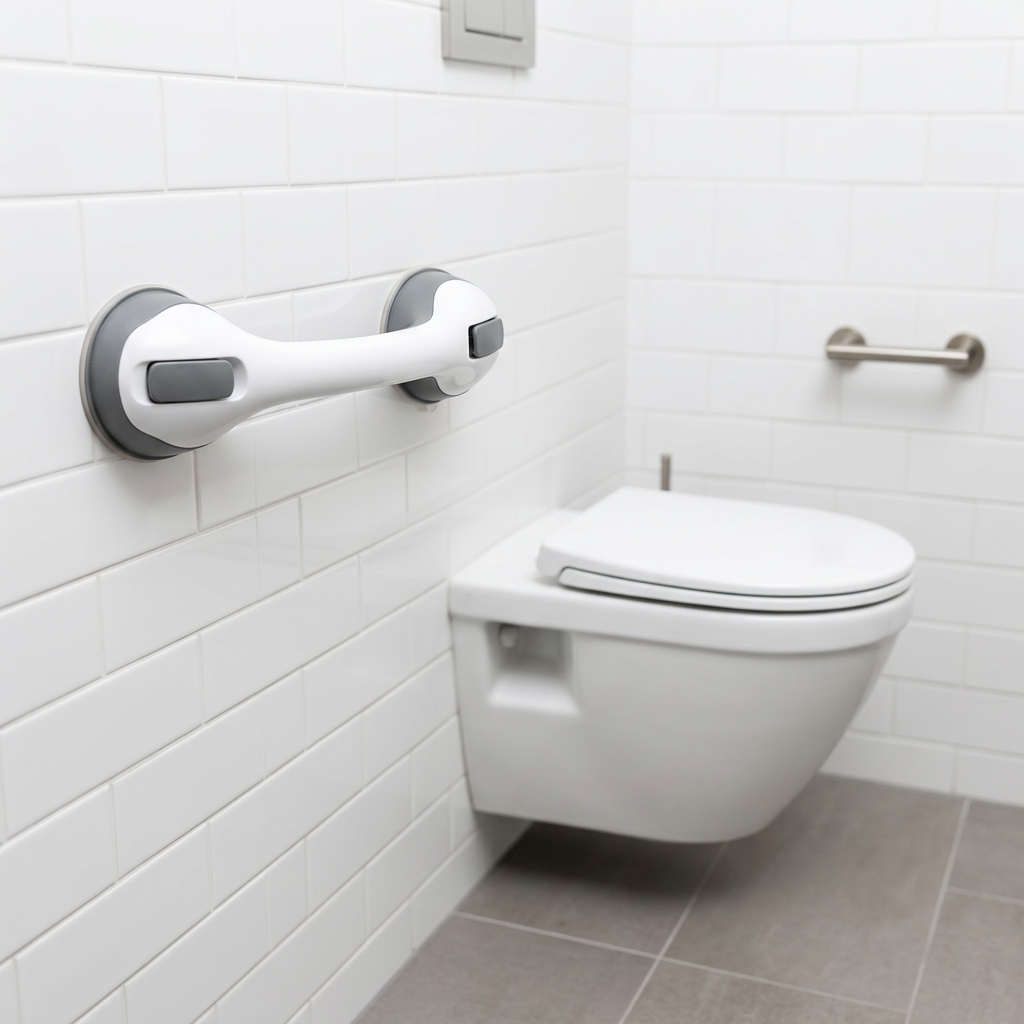 Curated Suction Shower Grab Bar in a home rehabilitation bathroom