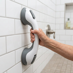 Curated Suction Shower Grab Bar in an accessible modern bathroom