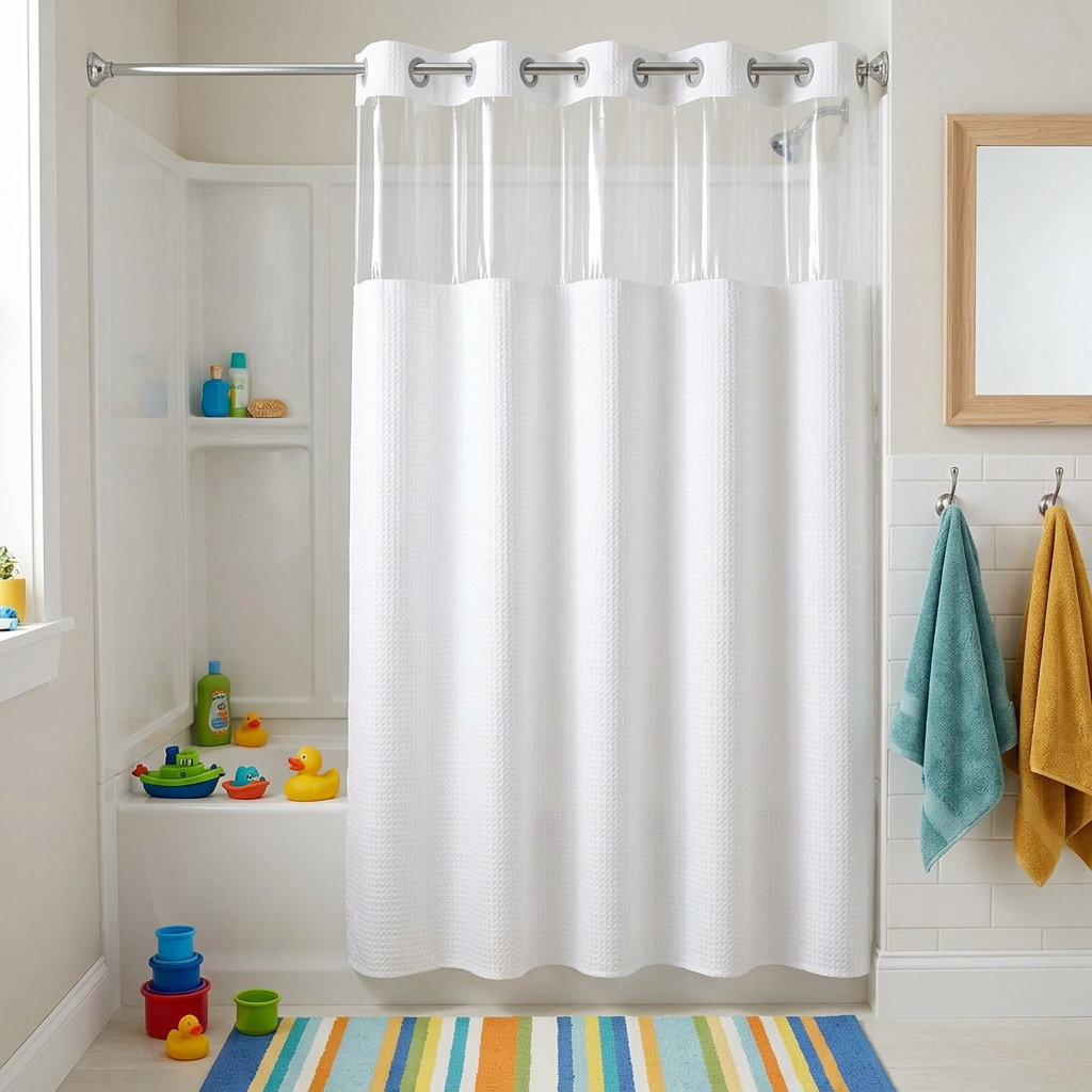 Statement Shower Curtain in a family bathroom