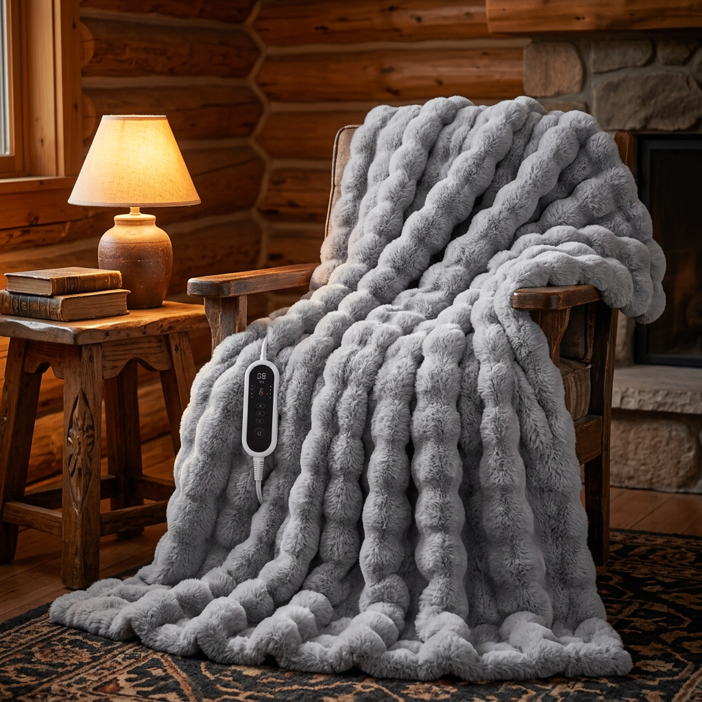 Understated Electric Heated Blanket on a living room sofa