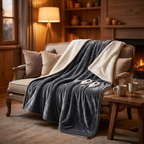 Sophisticated Electric Dual Heated Blanket draped over a loveseat