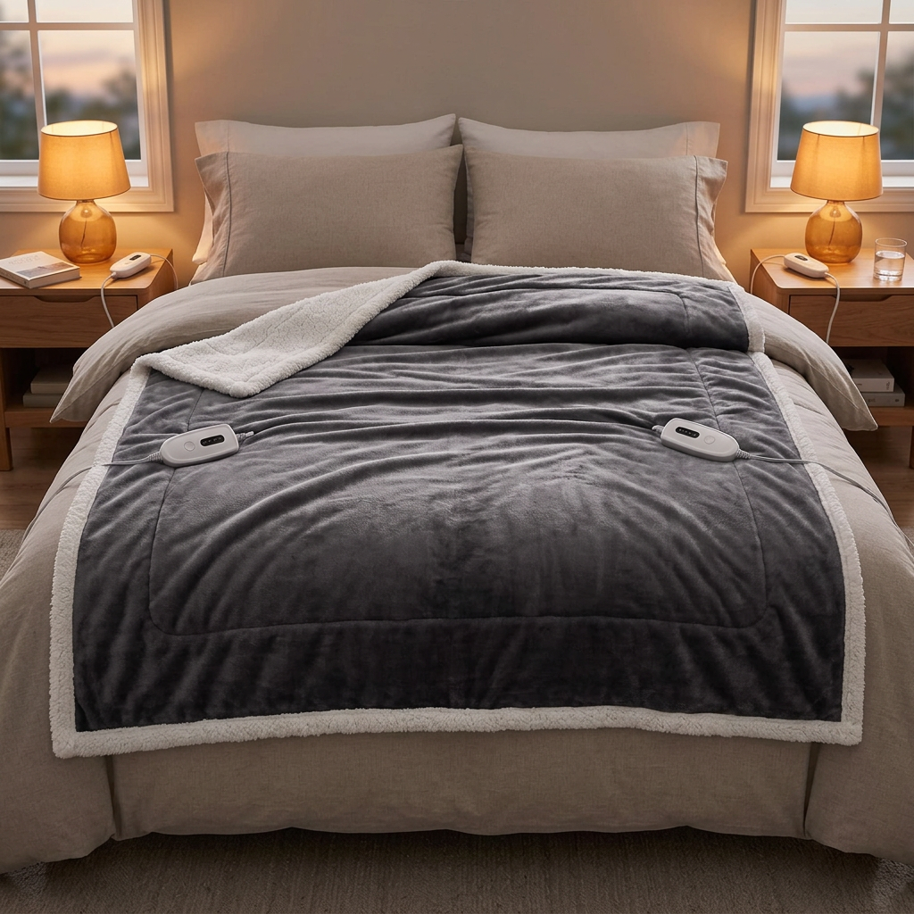 Sophisticated Electric Dual Heated Blanket on a king bed