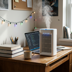 Everyday-Ready Portable Compact Cool Mist Humidifier on a dorm room desk
