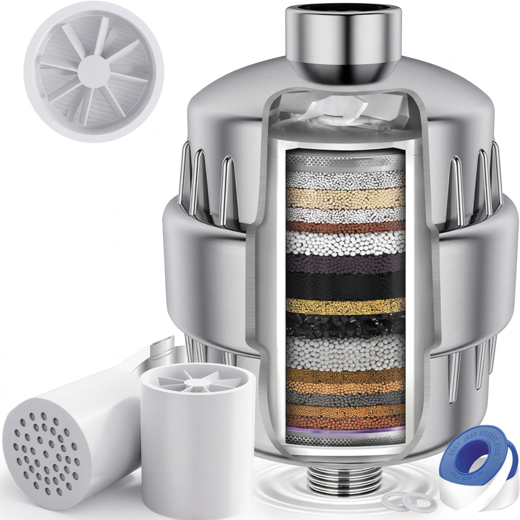Compact-Size Shower Head Water Filter - white background studio shot