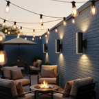 Contemporary-Design LED Waterproof Solar Outdoor String Lights draped on a garden arbor