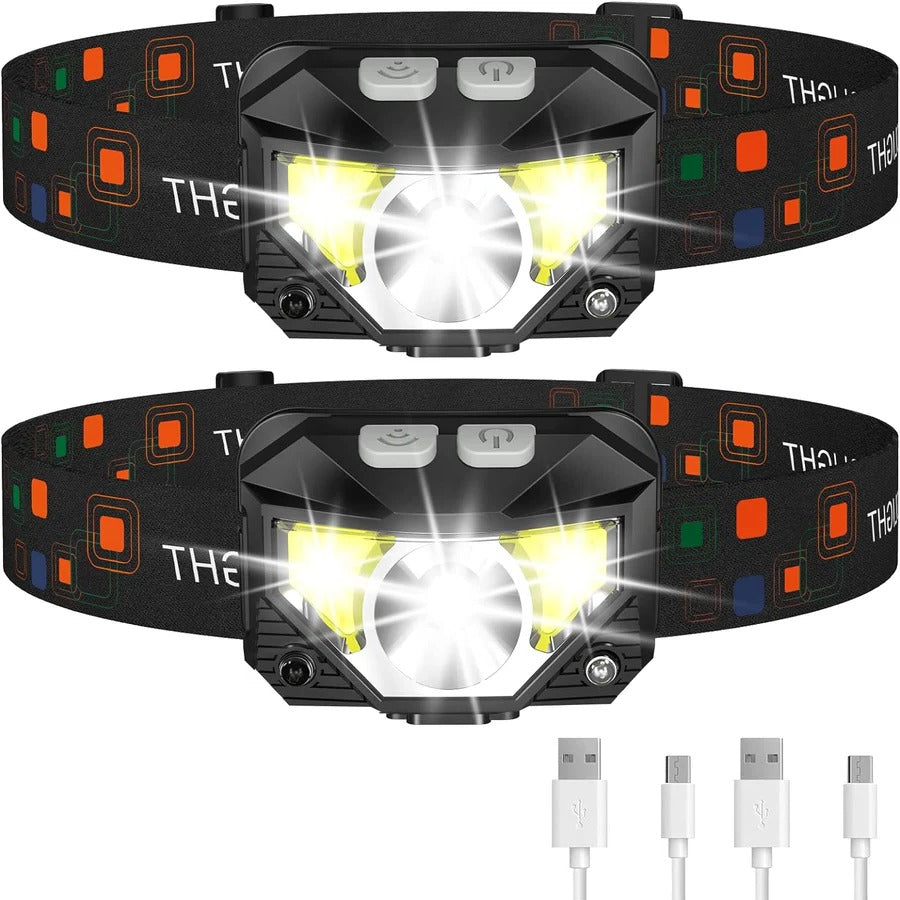 2 Pack Rechargeable LED Headlamps, 1200 Lumens & Sensor