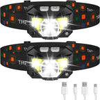 2 Pack Rechargeable LED Headlamps, 1200 Lumens & Sensor