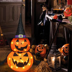 Halloween Pumpkins 3 ft 2 Pack, Lighted Pumpkin Decorations with Hat and Cape, Collapsible Giant Pumpkin Halloween Decorations Outdoor