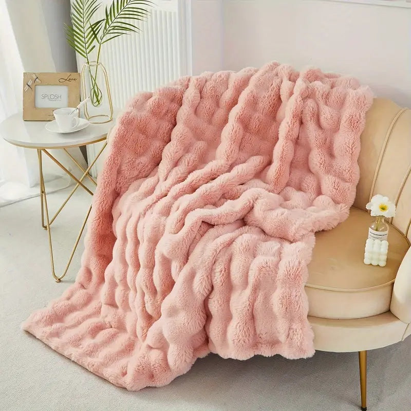Soft Faux-Fur Throw Blanket for Sofa and Bed