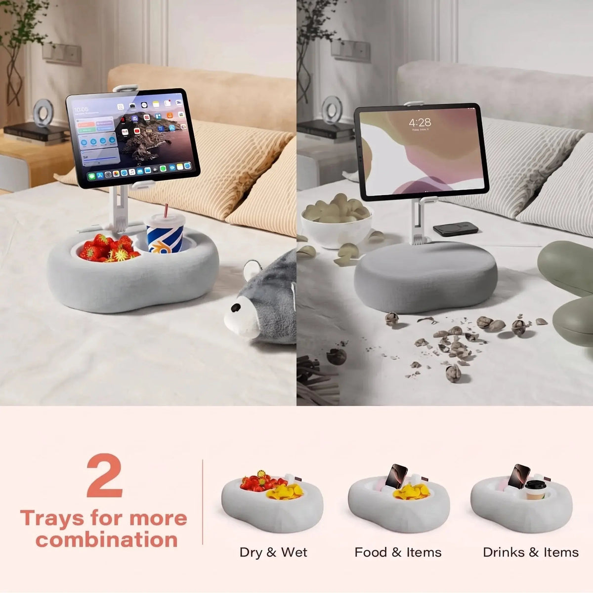 Adjustable Phone and Tablet Pillow Stand with Trays