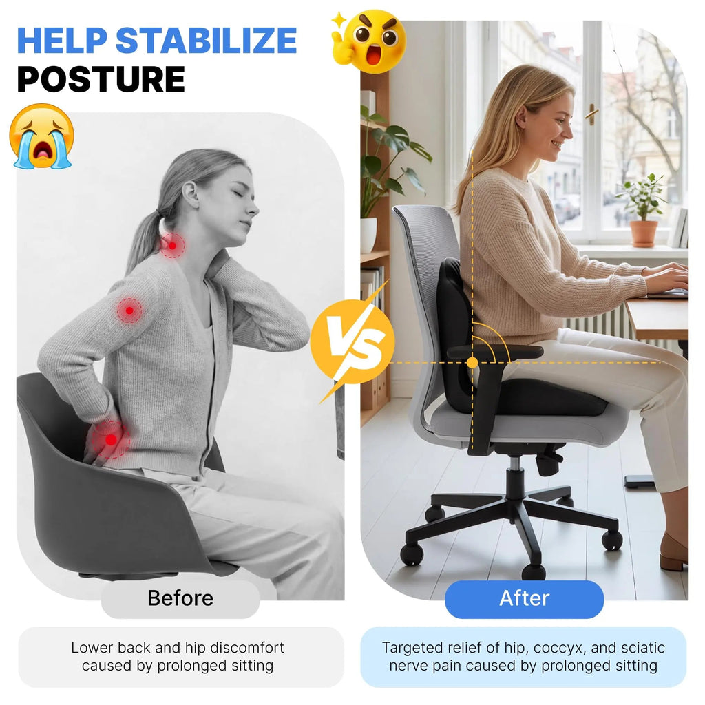 Memory Foam Seat Cushion with Integrated Back Support