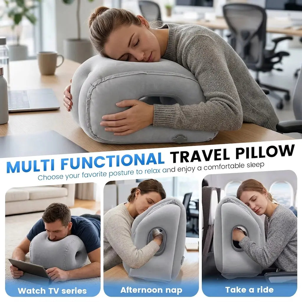 Inflatable Travel Pillow for Forward-Lean Seated Rest