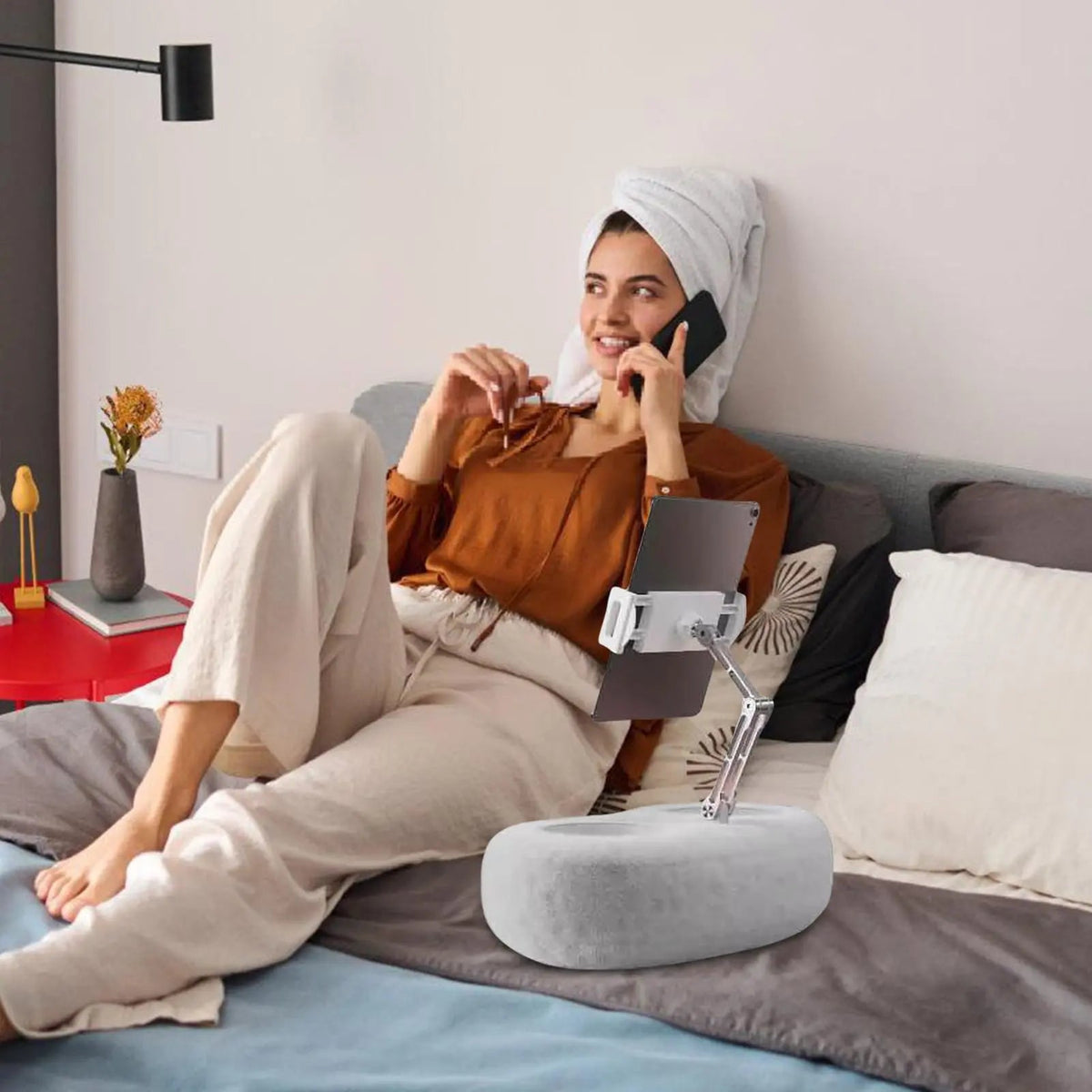 Adjustable Phone and Tablet Pillow Stand with Trays