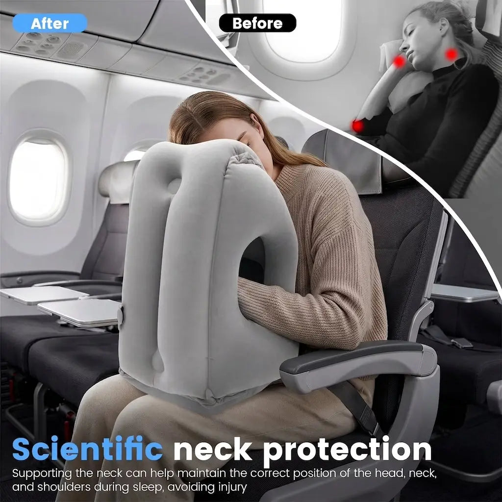 Inflatable Travel Pillow for Forward-Lean Seated Rest