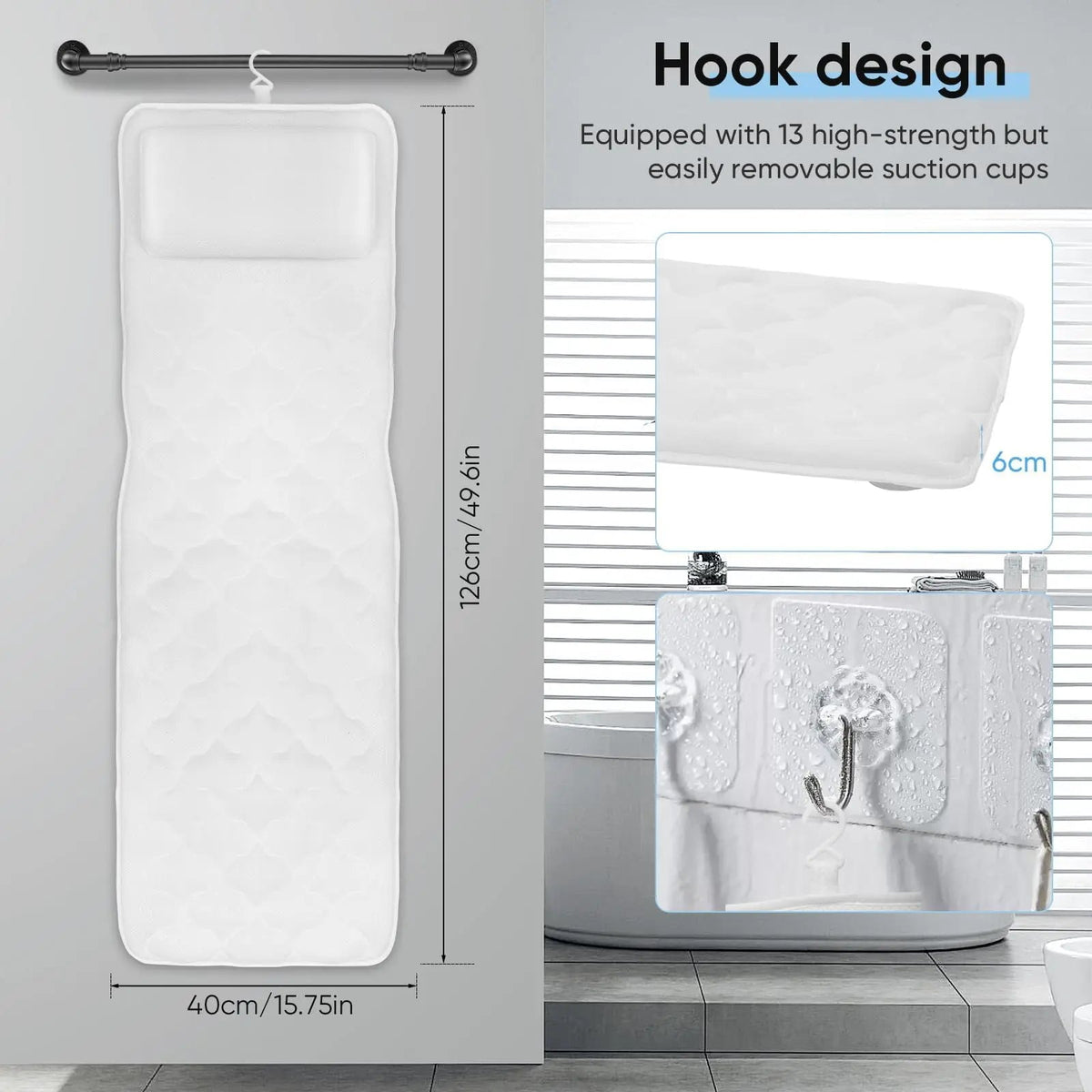 Full-Body Bathtub Pillow with Suction Cups and Air Mesh
