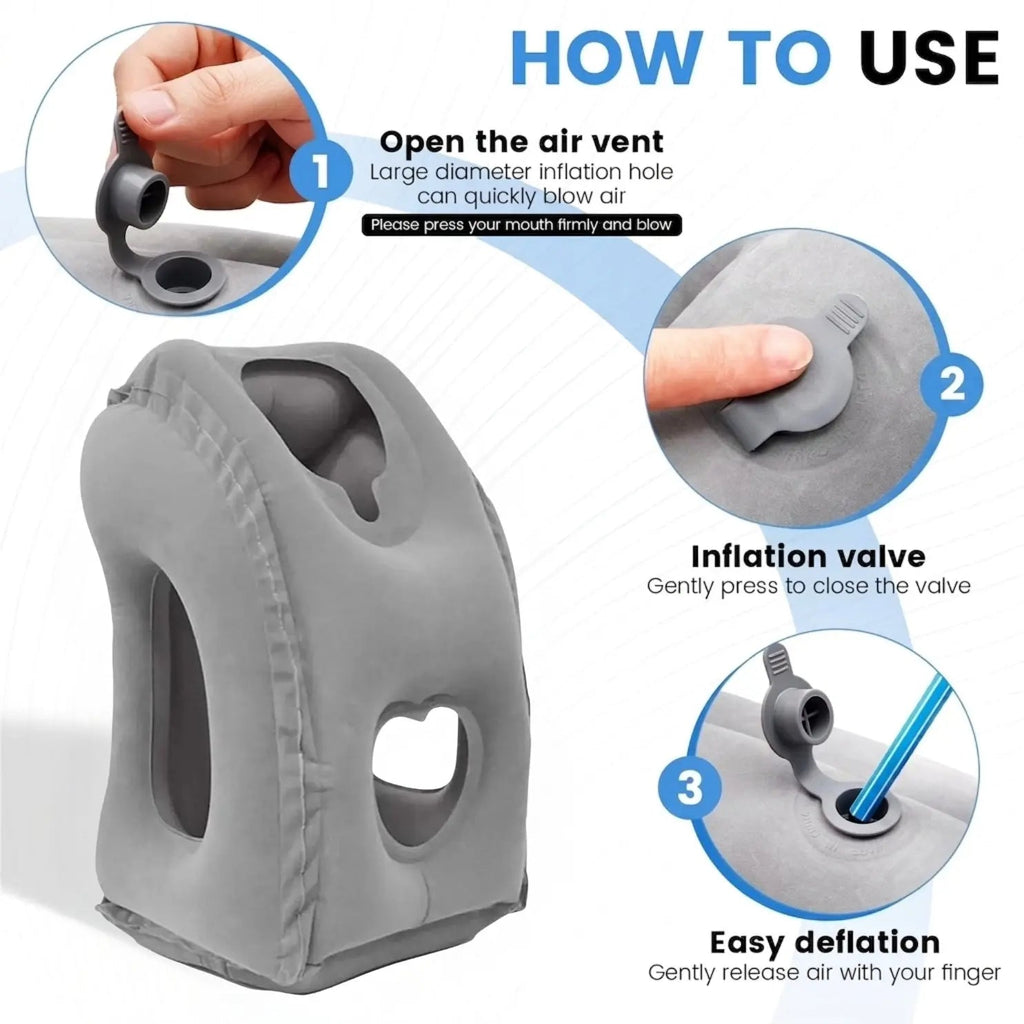 Inflatable Travel Pillow for Forward-Lean Seated Rest
