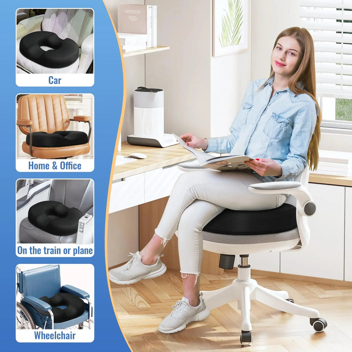 Ring-Shaped Memory Foam Seat Cushion for Office & Car