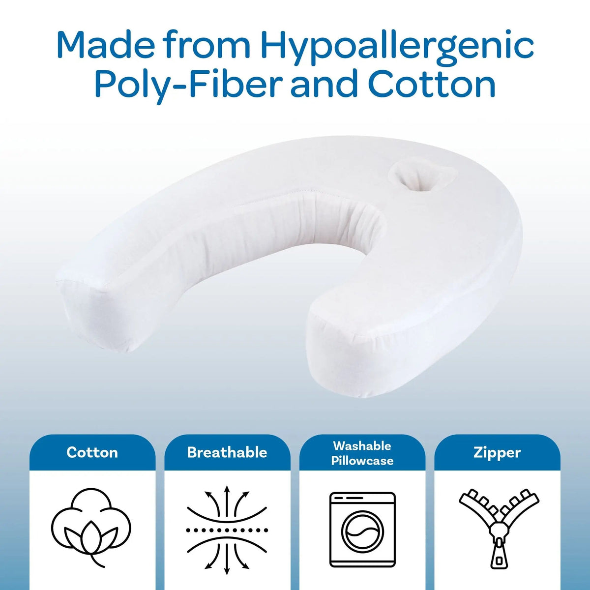 U-Shaped Side Sleeper Pillow with Ear Well and Memory Foam