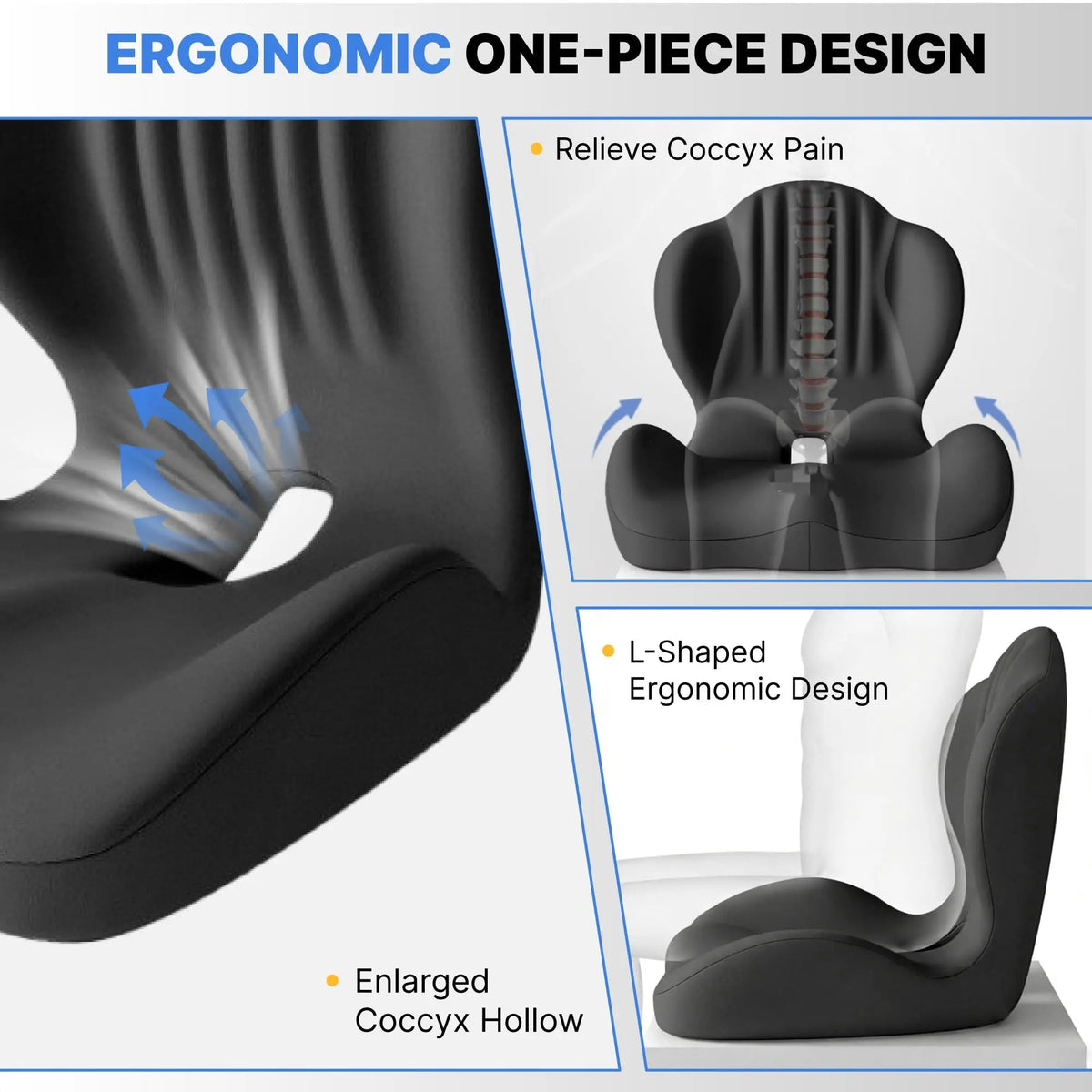 Memory Foam Seat Cushion with Integrated Back Support