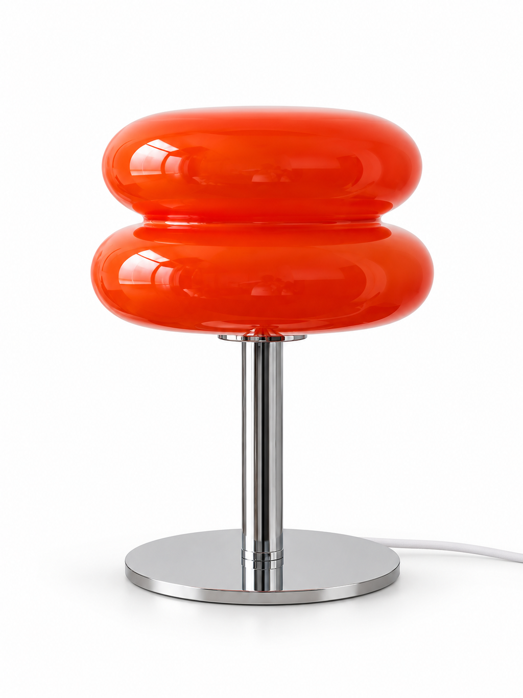 Orange red Italian glass table lamp on white background