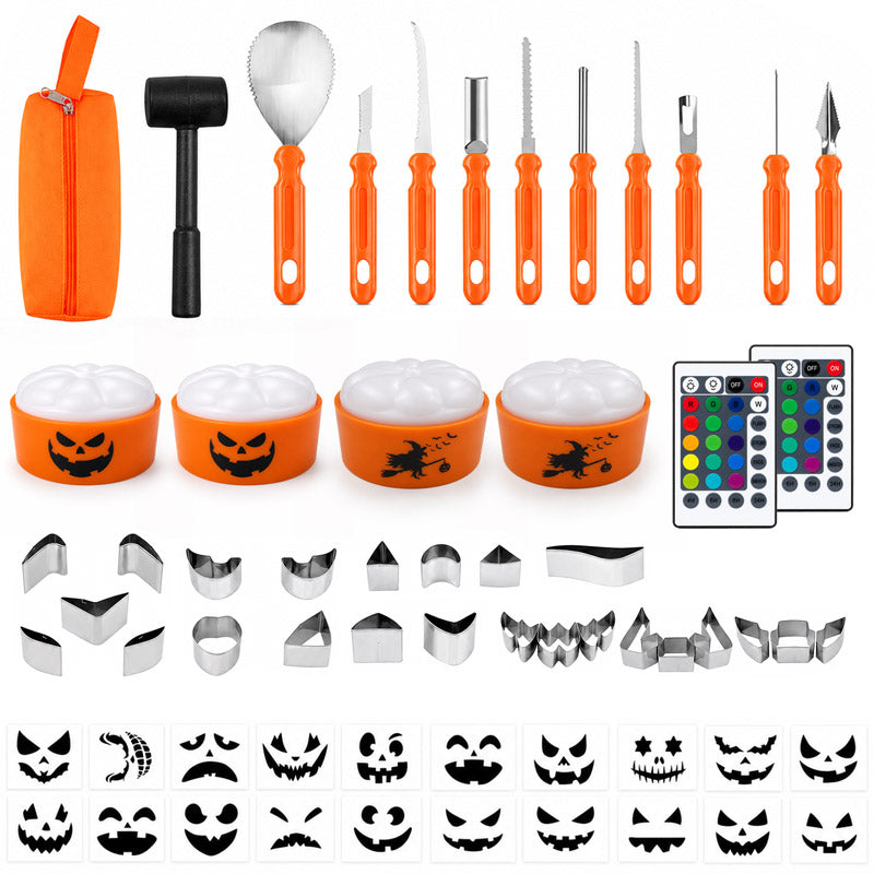 36 Piece Pumpkin Carving Kit with 20 Stencils & LEDs