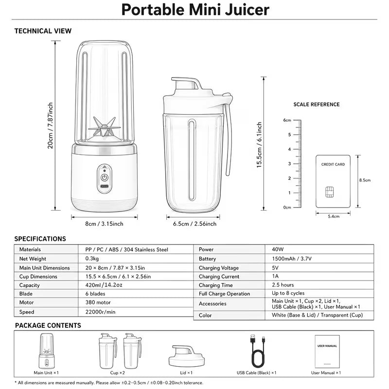 Rechargeable Portable Personal Blender