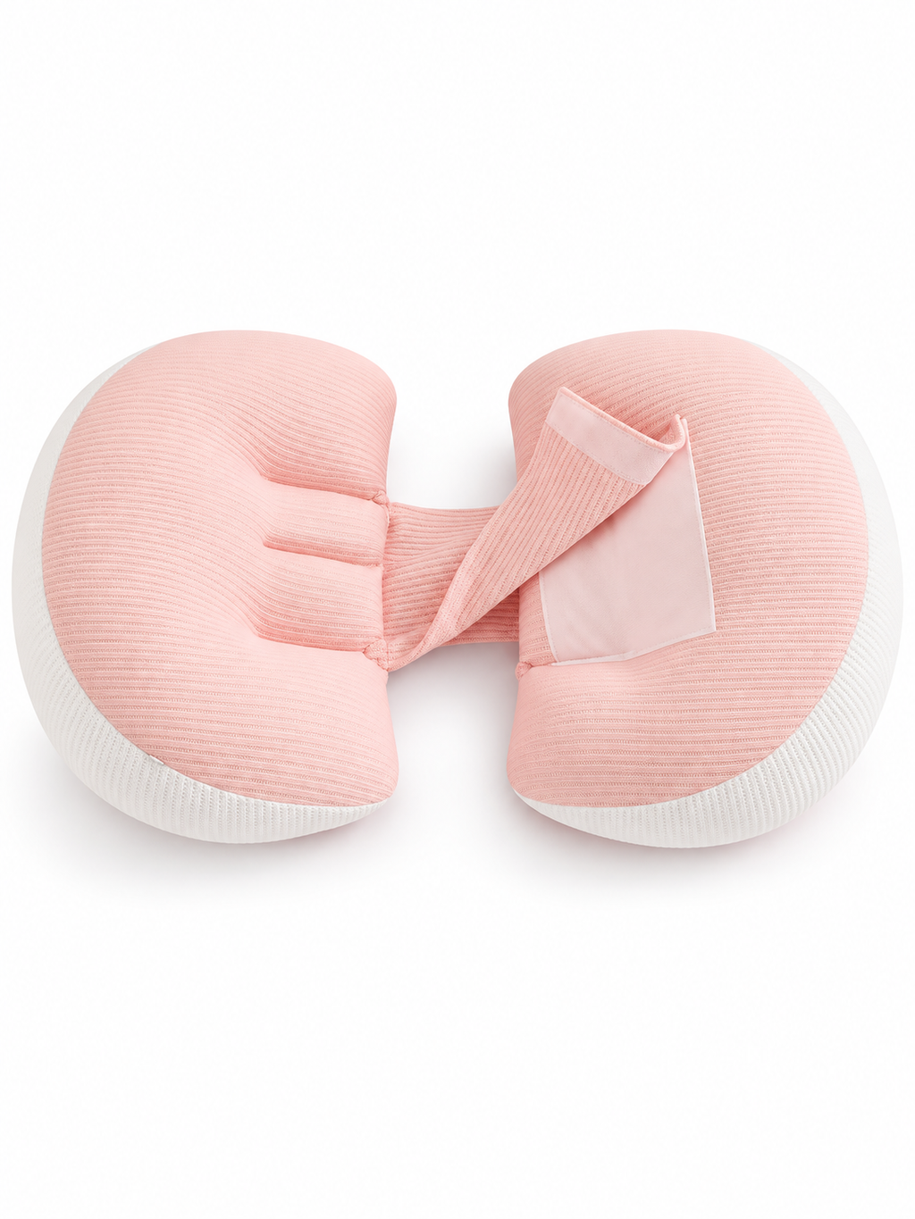 Pink maternity support pillow on a seamless white background