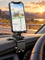 Black dashboard-clamp phone holder installed in an SUV