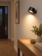 Touch-activated LED mood light illuminating a hallway console