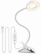White flexible clamp-on LED desk lamp on white background