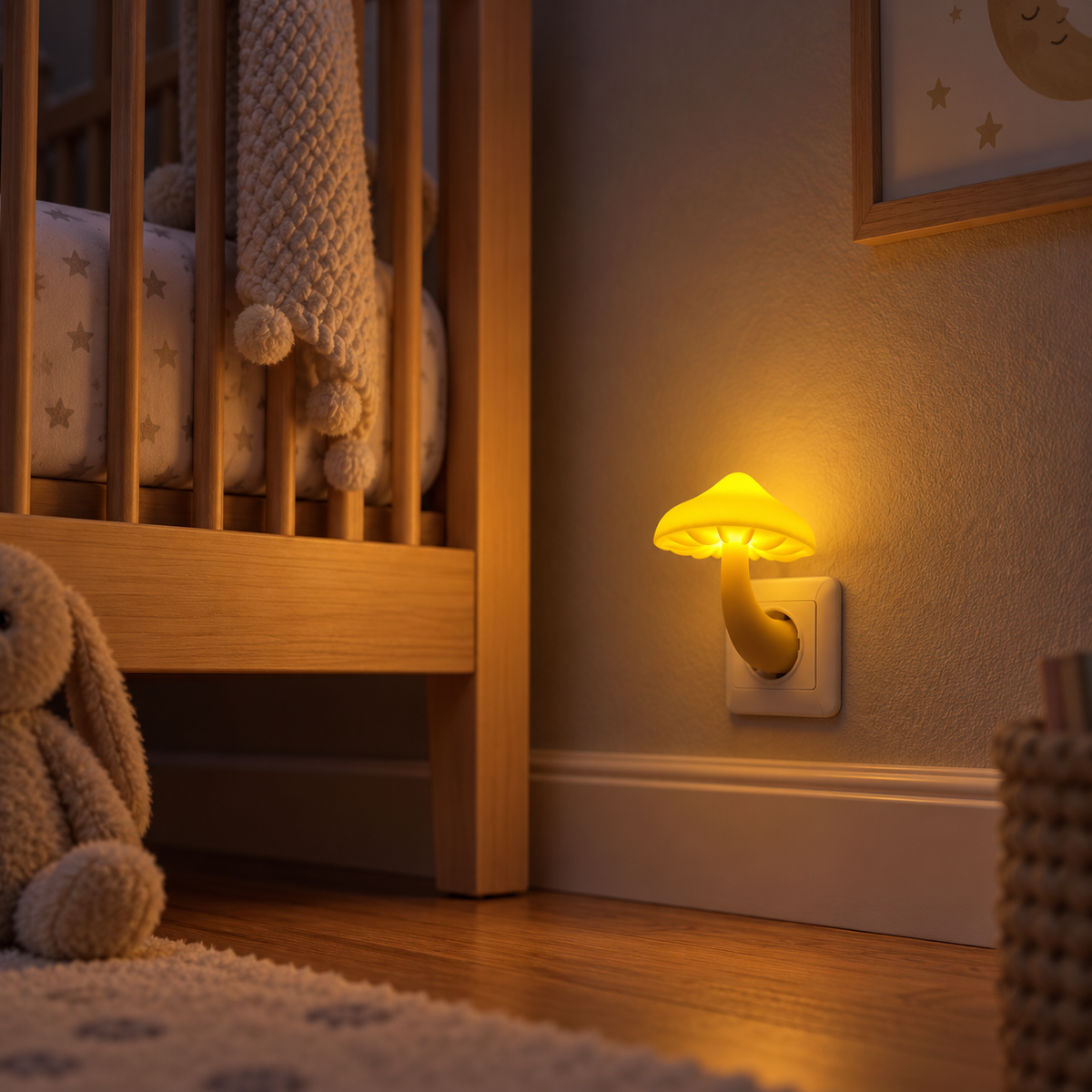 Modern Mushroom Accent Night Light providing soft nursery guide light