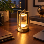 Decorative Crystal LED Lantern glowing on a home office desk