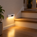 LED Motion Sensor Night Light illuminating a stair landing