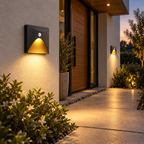 LuminiPath motion sensor wall lights illuminating a safe outdoor entry