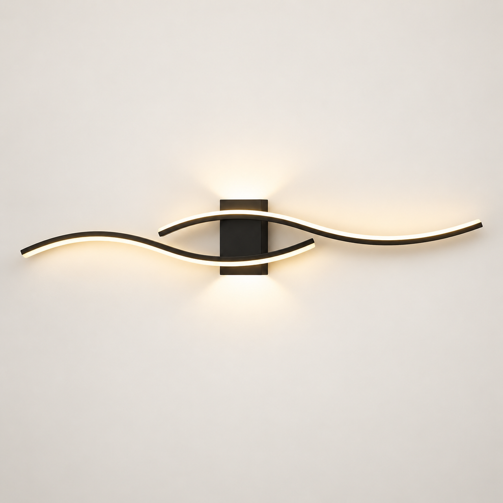 Modern long LED wall light bar on warm white background