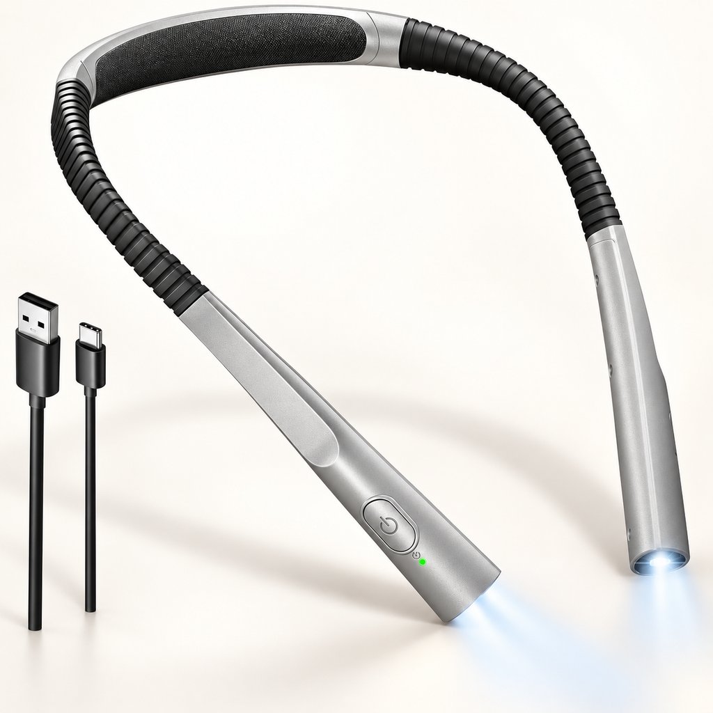 LED neck reading lamp on warm white background