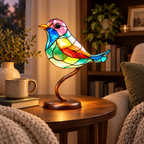 VitraGlow handcrafted colored bird accent adding artisan detail to a reading nook
