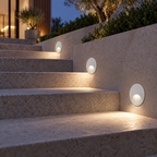 Recessed outdoor step lights improving stair safety at night