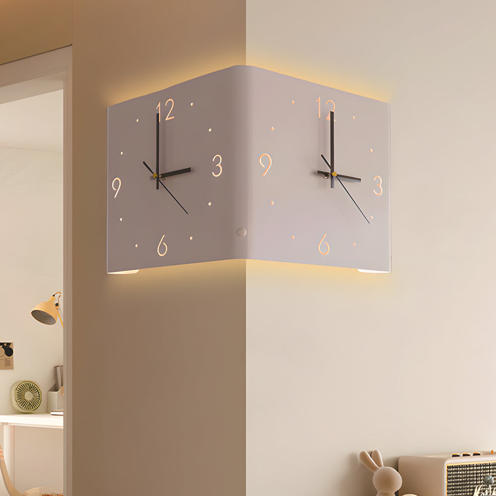 Backlit LED Silent Wall Clock installed in a modern corner interior