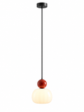 Nordic red and white pumpkin pendant with full ceiling canopy and cord on white background